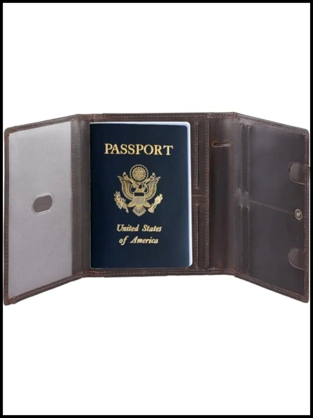 Full Grain Leather Pilot Passport Wallet Trifold with RFID Blocking and AirTag